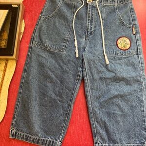 Cotton Disney Blue Relaxed Fit capri with Pooh Patch